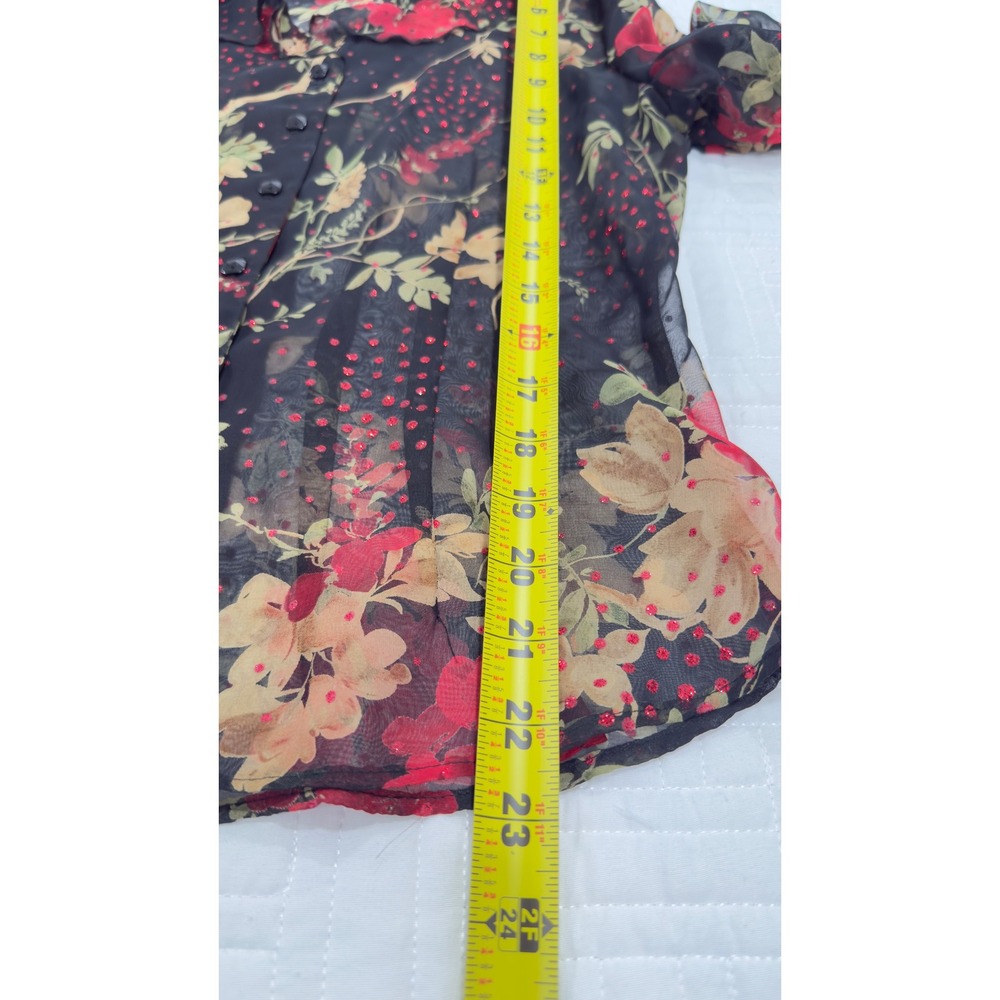 Dressbarn Vintage Sheer Floral Bell Sleeve Blouse Red Black Y2K Medium - Picture 7 of 8